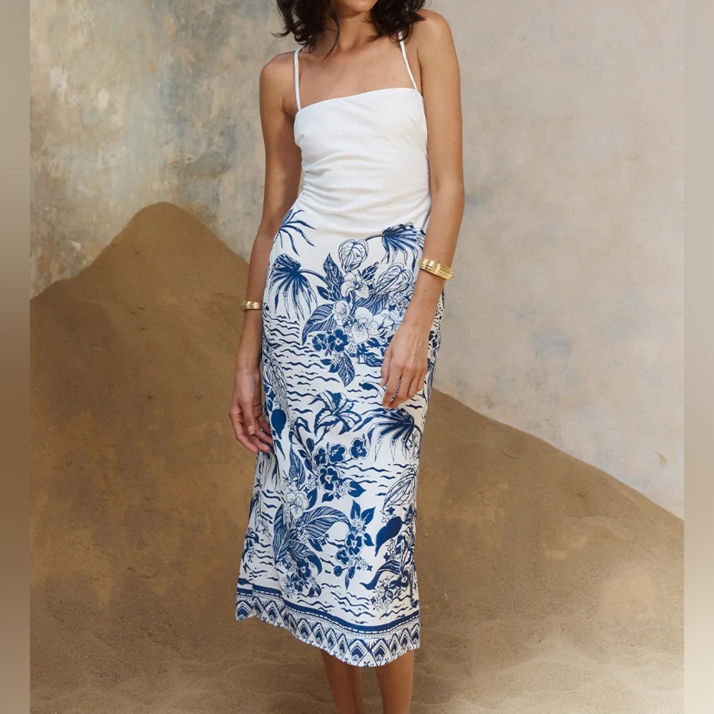 NWT Runaway the Label Valencia midi dress blue/white